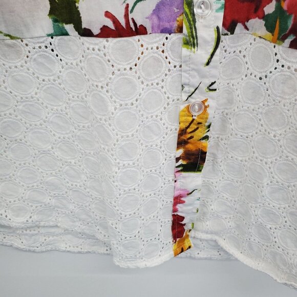 AVEC Womens Button Up Floral Eyelet Blouse Top Size L Multicolor 3/4 Sleeve - Picture 6 of 14
